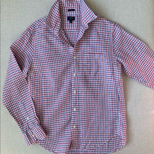 J Crew Men's Linen Slim Fit Shirt, Red/Blue/White, Medium